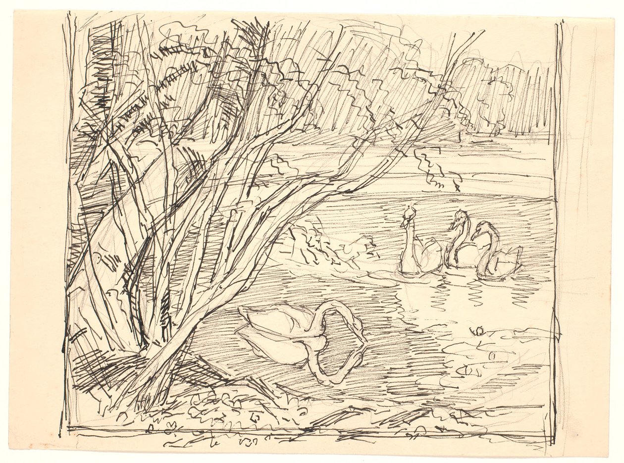 Dört kuğu olan bir göl by Fritz Syberg