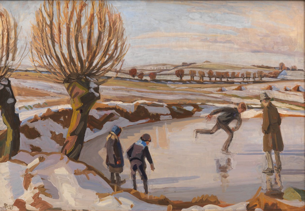 Kış geldi. Patenciler ile manzara by Fritz Syberg