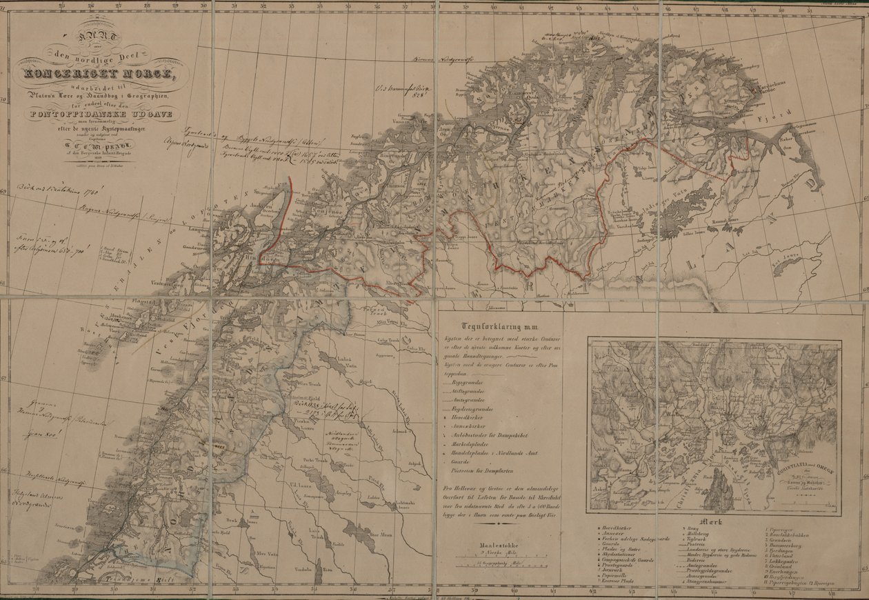 Kart fra Nasjonalbibliotekets kartsamling. Kartet er gitt ut i Bergen (1839) og viser Nord-Norge by G Prahl