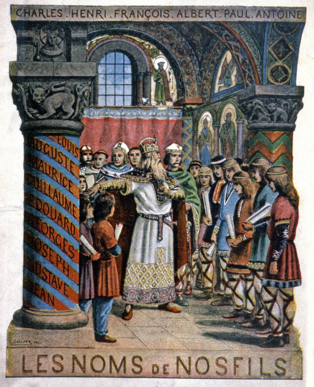 Charlemagne ve okul, 1900 dolayları (resim) by G. Dascher