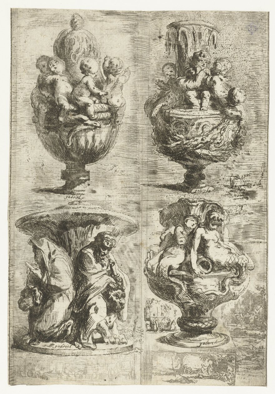 dört vazo by Gabriel Jacques de Saint Aubin