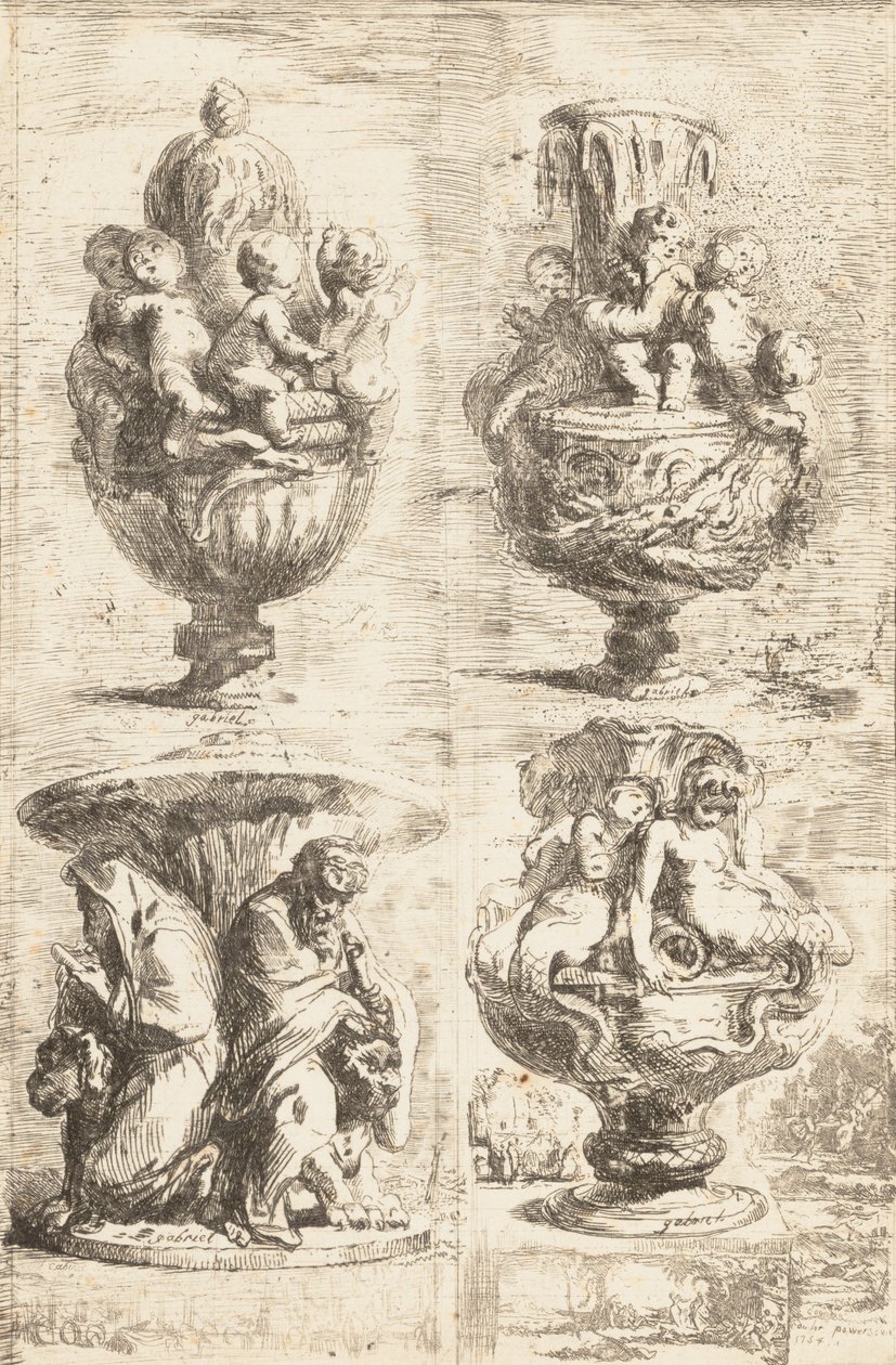 Dört Vazo, 1754. by Gabriel de Saint Aubin