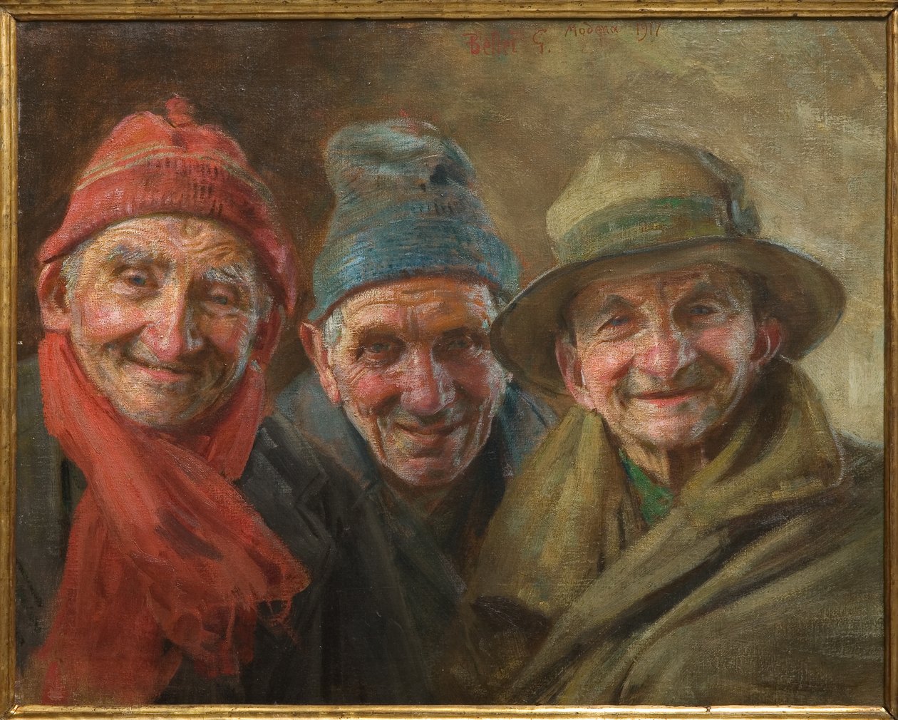 Üç Arkadaş 1917 (tuval üzerine yağlı boya) by Gaetano Bellei