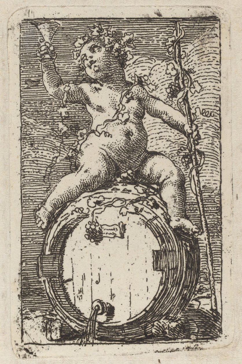 Bebek Bacchus Bir Şarap Fıçısının Üzerinde by Gaetano Gandolfi