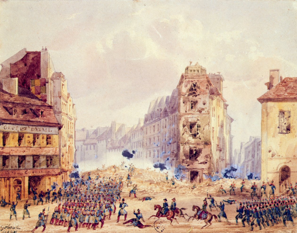 Faubourg Saint-Antoine'daki Barikat ve General Negrier'in Ölümü, 25 Haziran 1848 by Gaspard Gobaut
