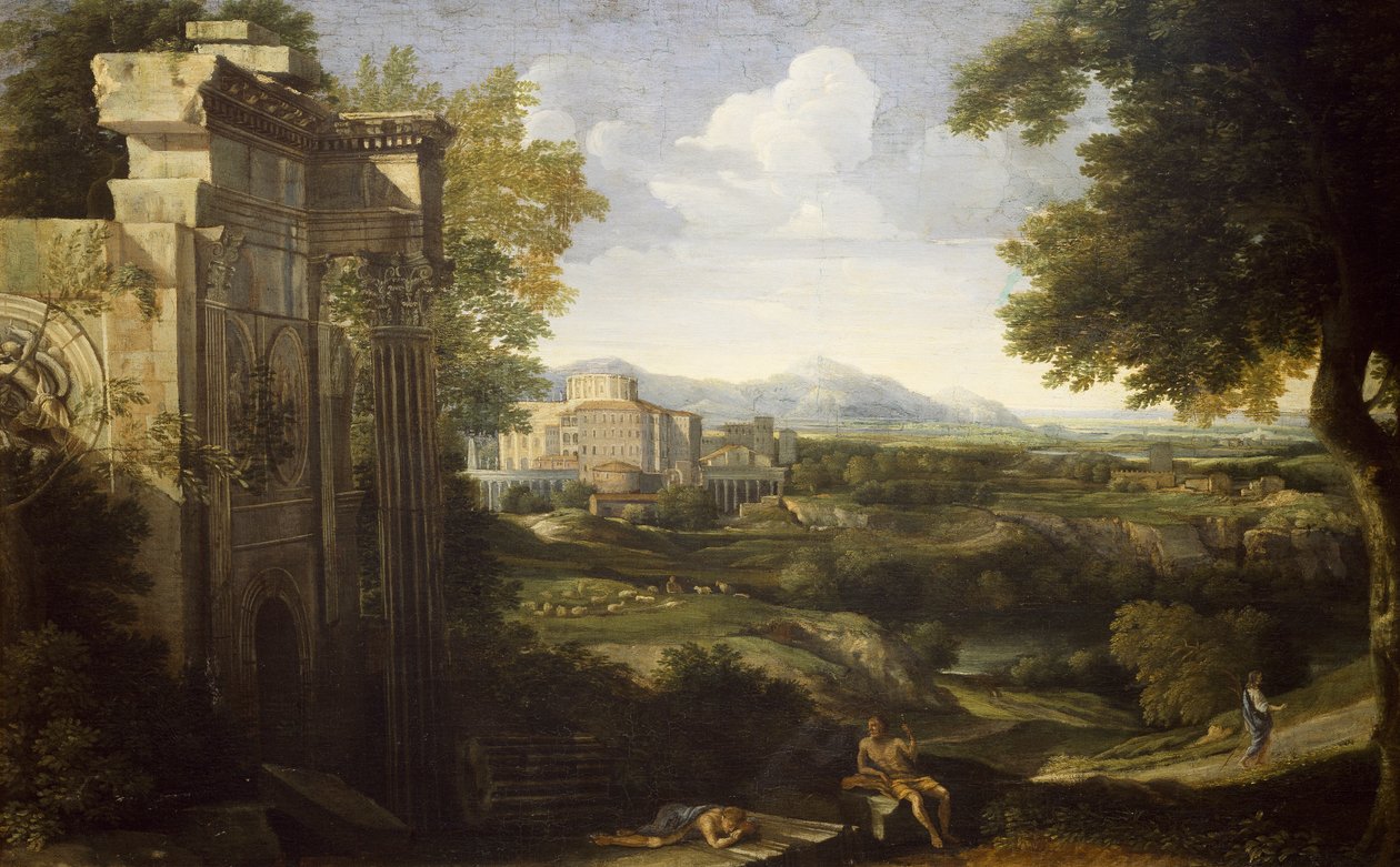 Kalıntılar ile İtalyan manzara by Gaspard Poussin Dughet