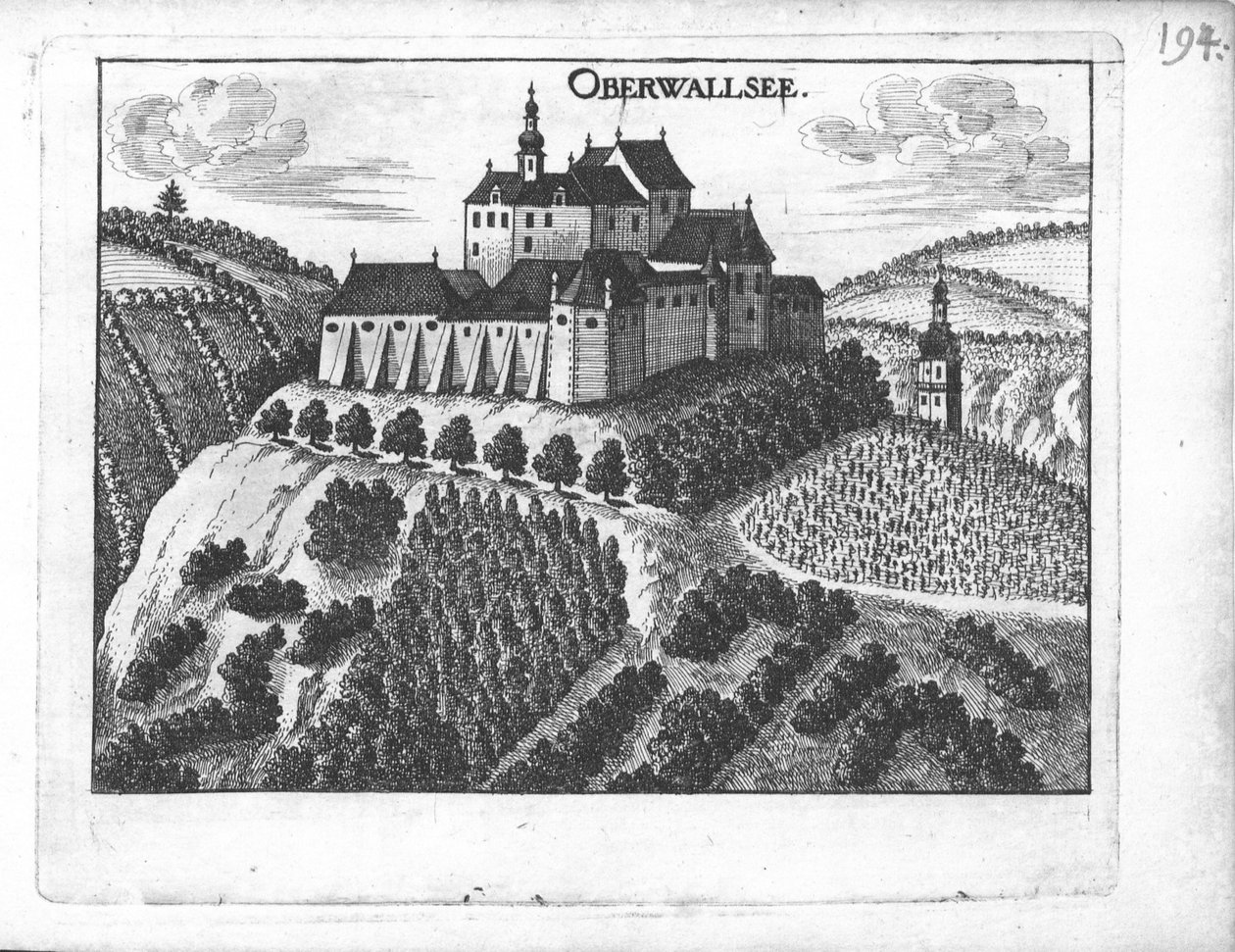 Gravür, Oberwallsee kalesinin görünümü, Yukarı Avusturya by Georg Matthaus Vischer