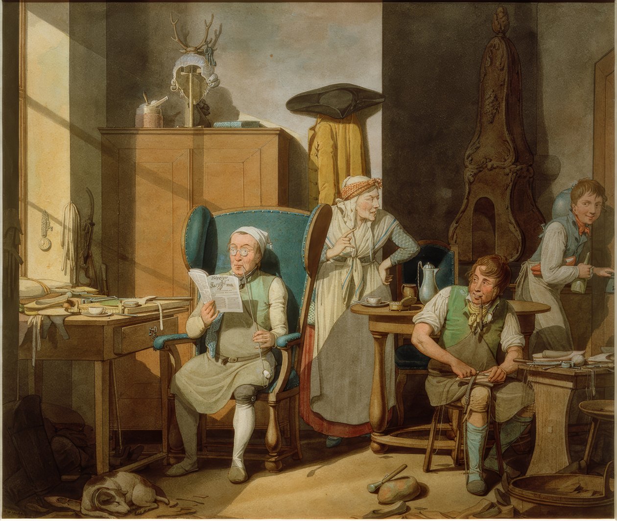 Atölyede ayakkabıcı ailesi by Georg Emanuel Opitz