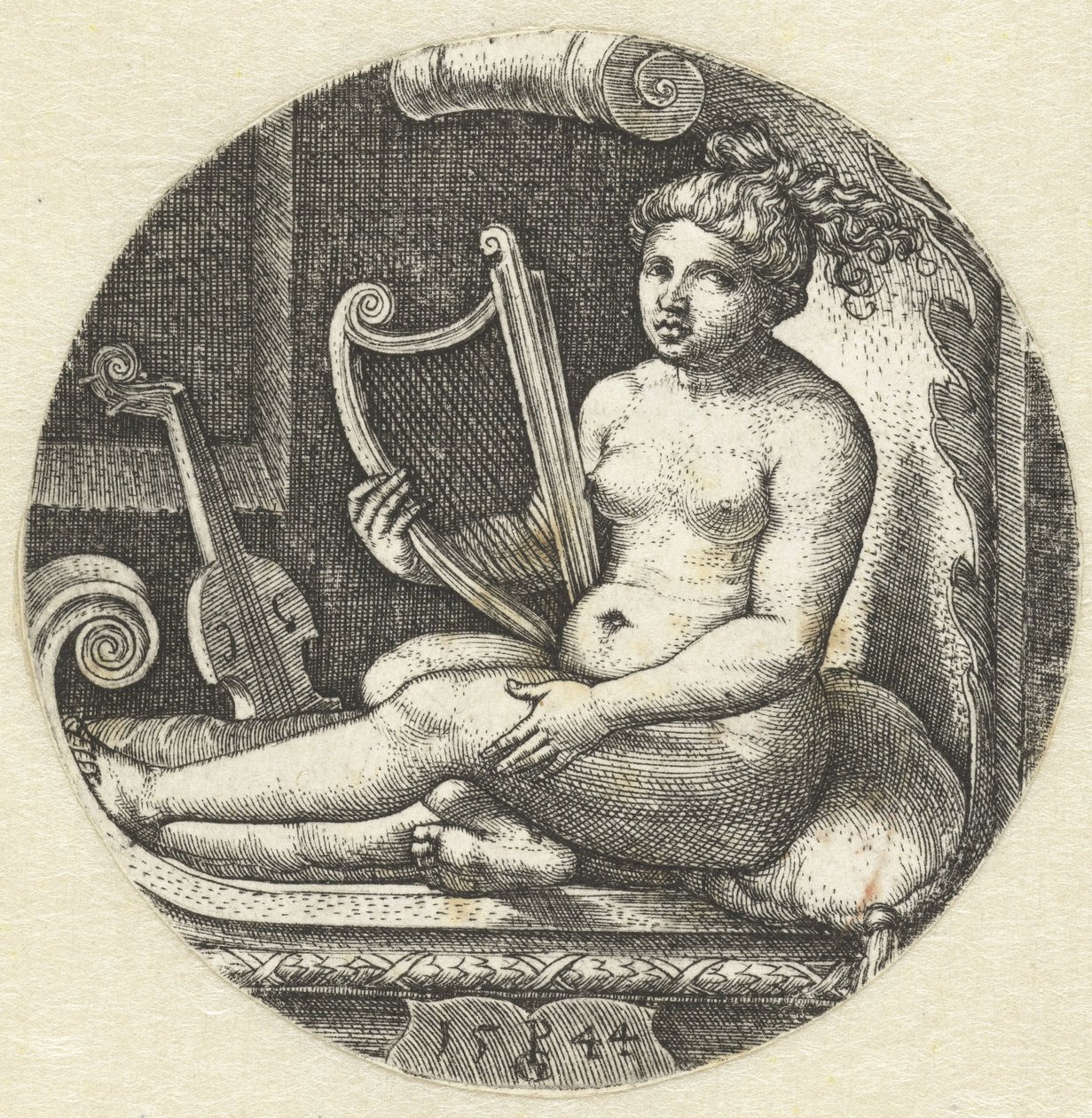 Bir arp ile oturan çıplak kadın harpçı by Georg Pencz