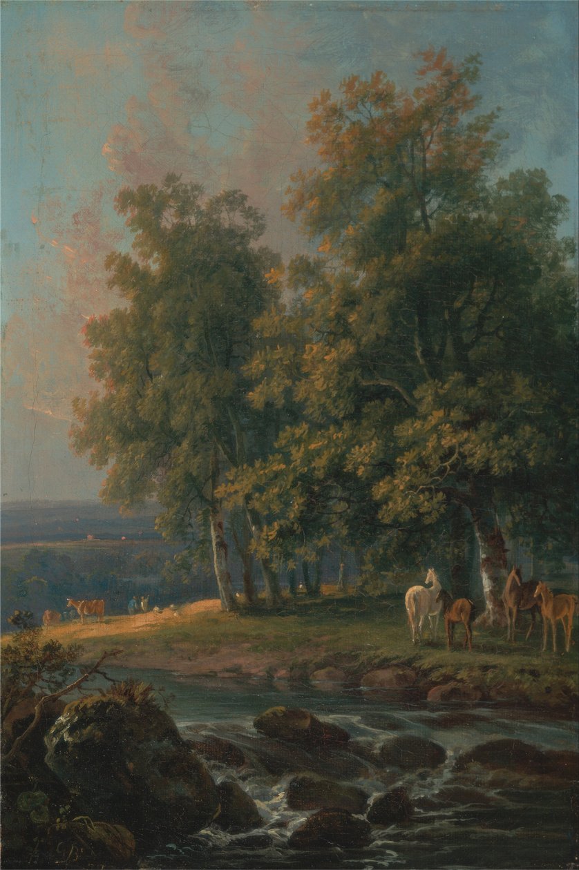 Nehir kenarındaki atlar ve sığırlar by George Barret