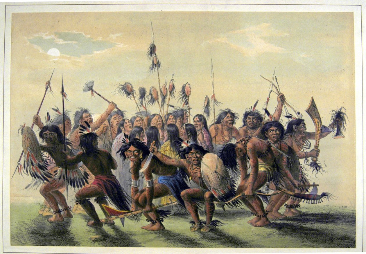 Yerli Amerikalılar bir kabile grup dansı yapıyor by George Catlin
