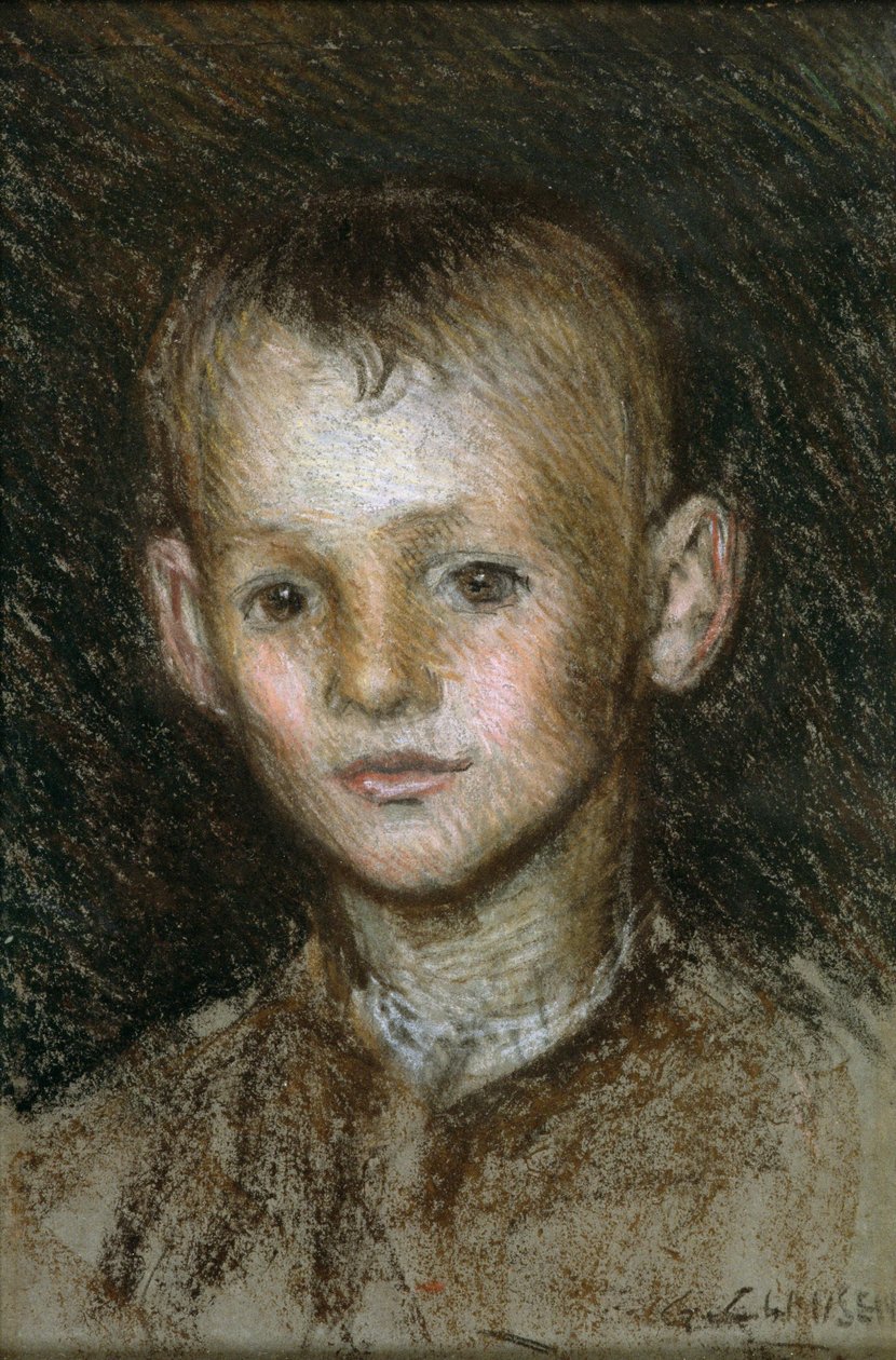 Bir Çiftlik Çocuğu Çalışması (kağıt üzerinde pastel) by George Clausen