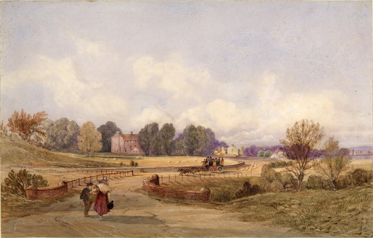 The Stage Coach Road (Northumberland) (gövde rengi, kalem ve kağıt üzerinde tuvalet) by George Richardson