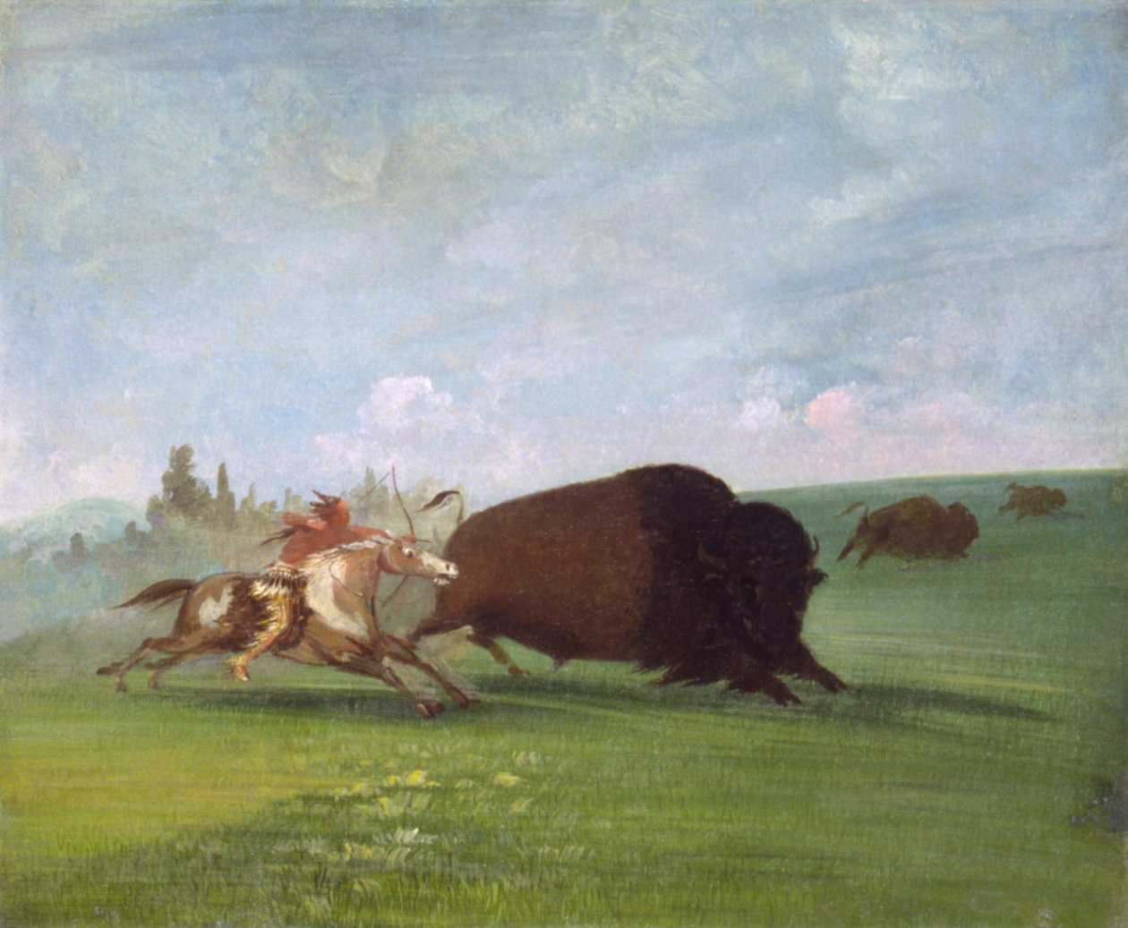 Buffalo Chase, Tek Bir Ölüm, 1832-1833. by George Catlin