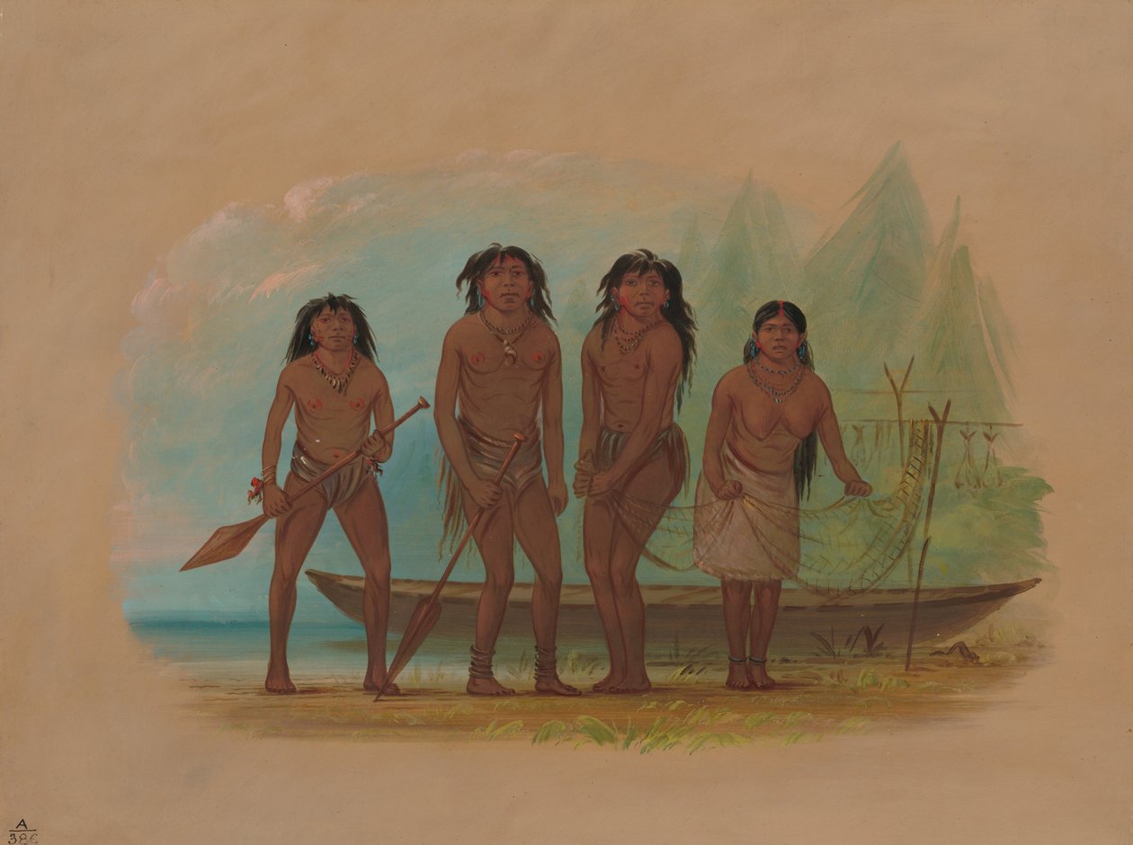 Dört Fuegian Kızılderilisi, 18561869. by George Catlin
