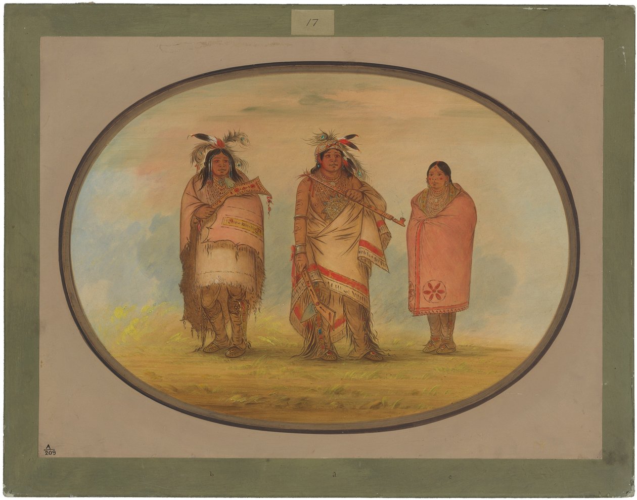 Menomonie Şefi, Karısı ve Oğlu by George Catlin