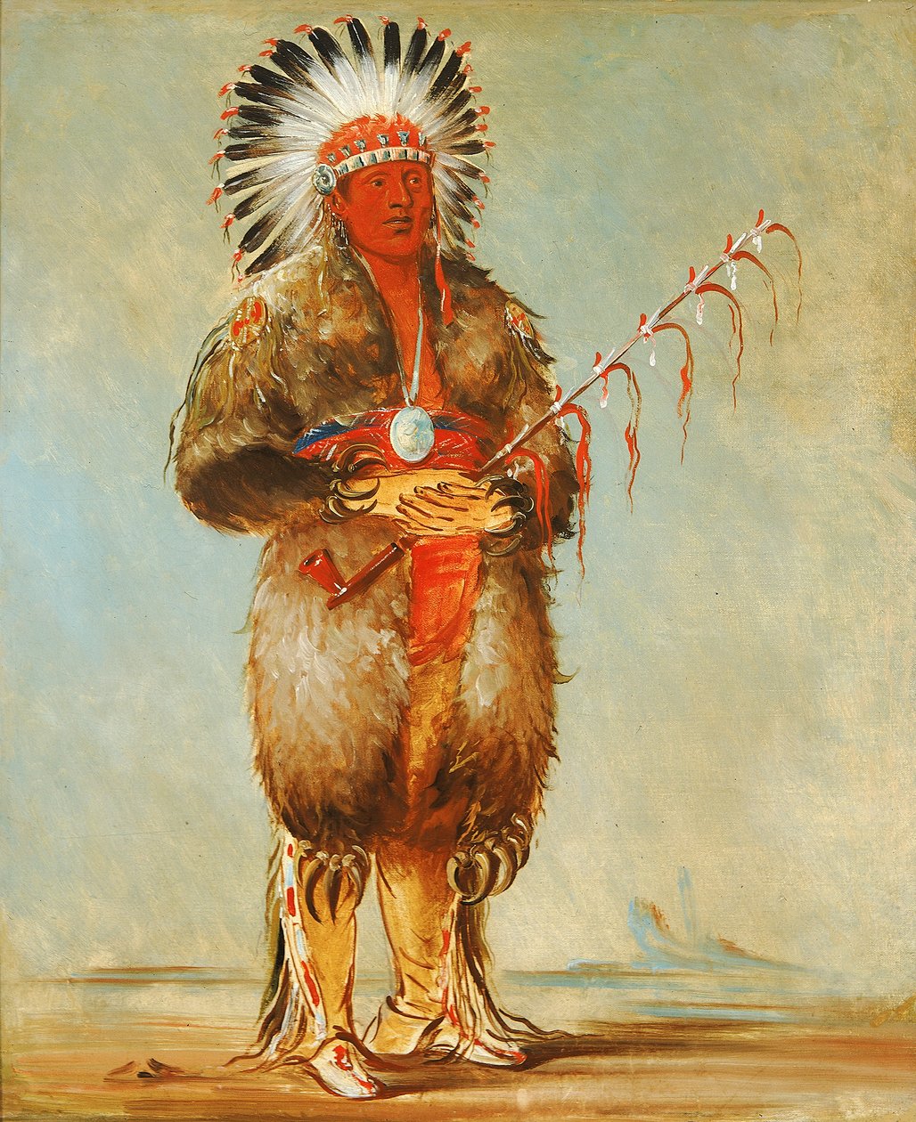 Ráw-no-way-wóh-krah, Loose Pipestem, a Brave, 1832. by George Catlin