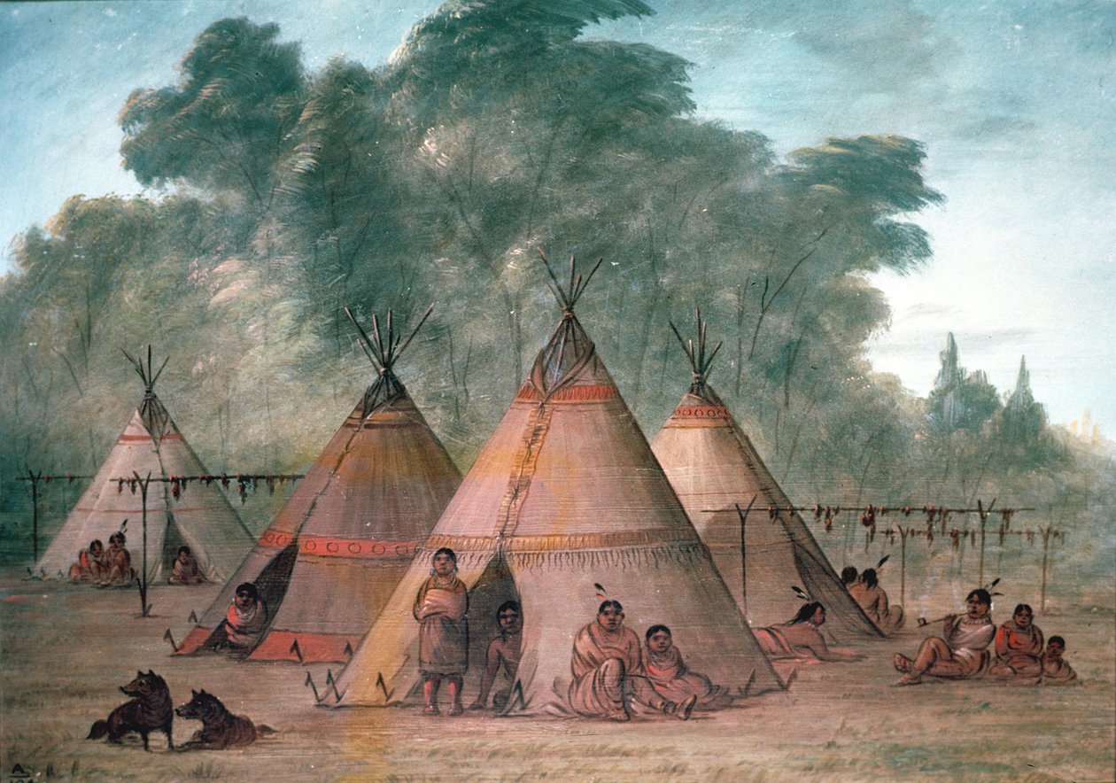 Sioux Köyü (tuval üzerine yağlı boya) by George Catlin