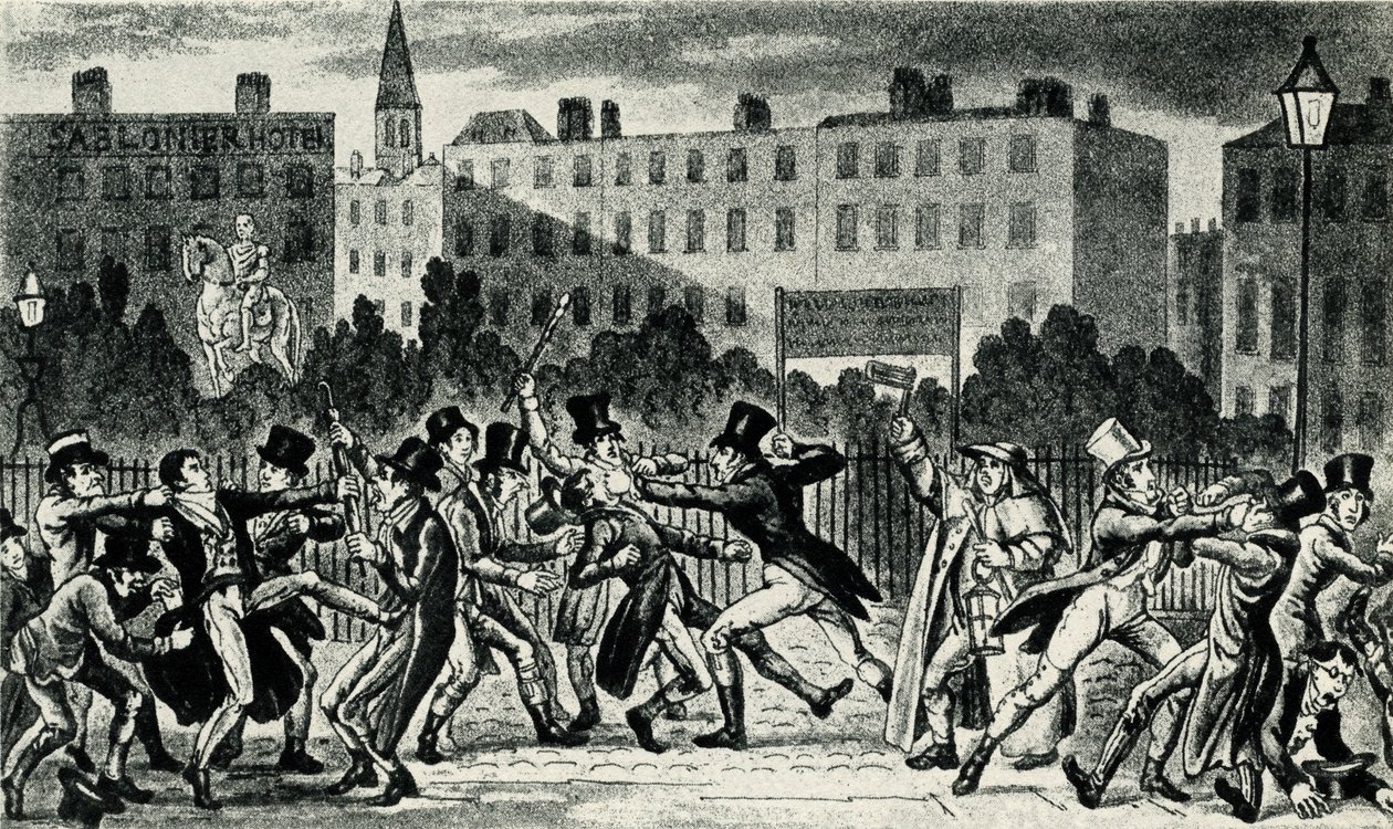 Londra Sokak Dövüşü, 19. yüzyılın başlarında. by George Cruikshank