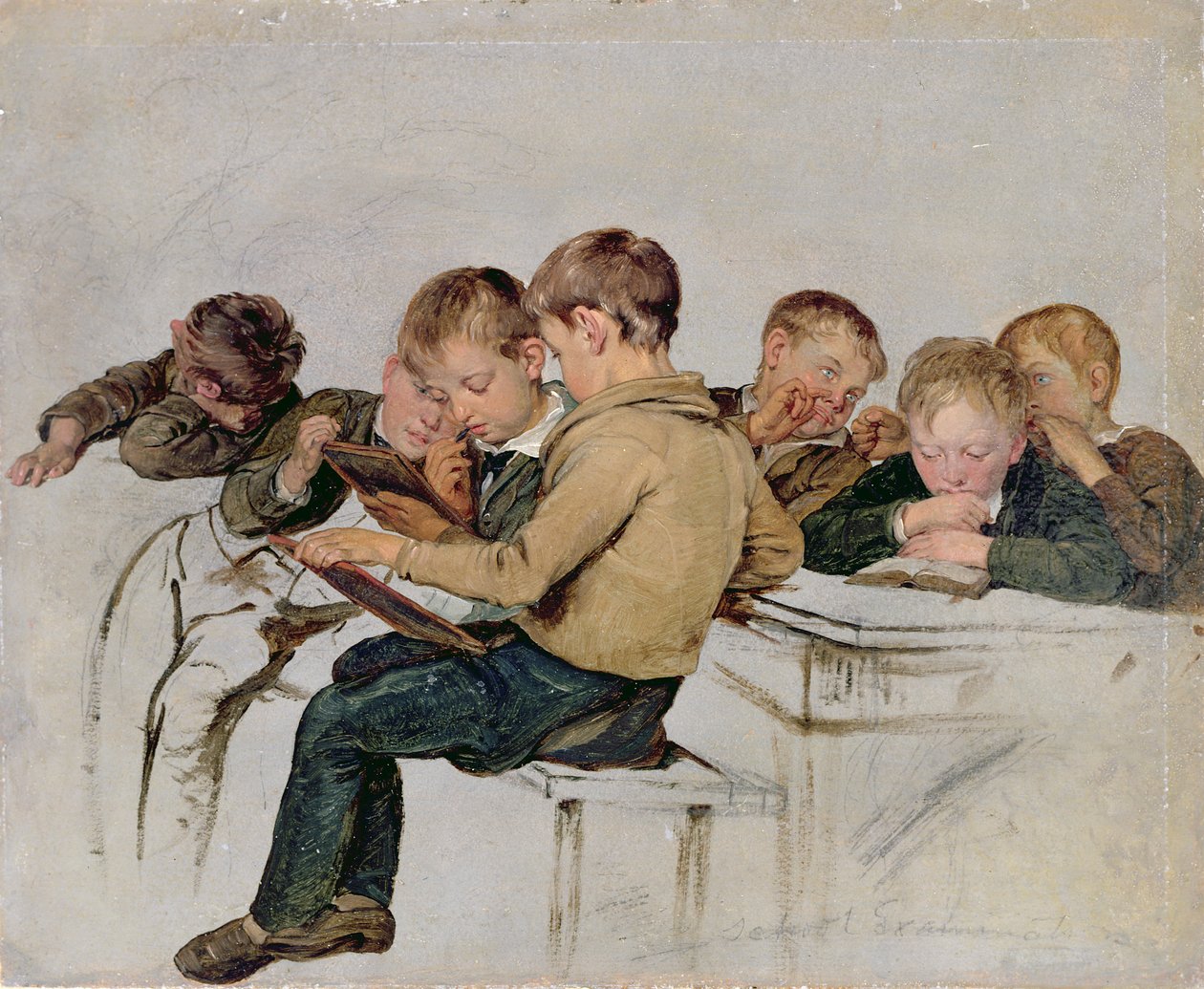 Okul Sınavı (kağıt üzeri yağlı boya) by George Harvey