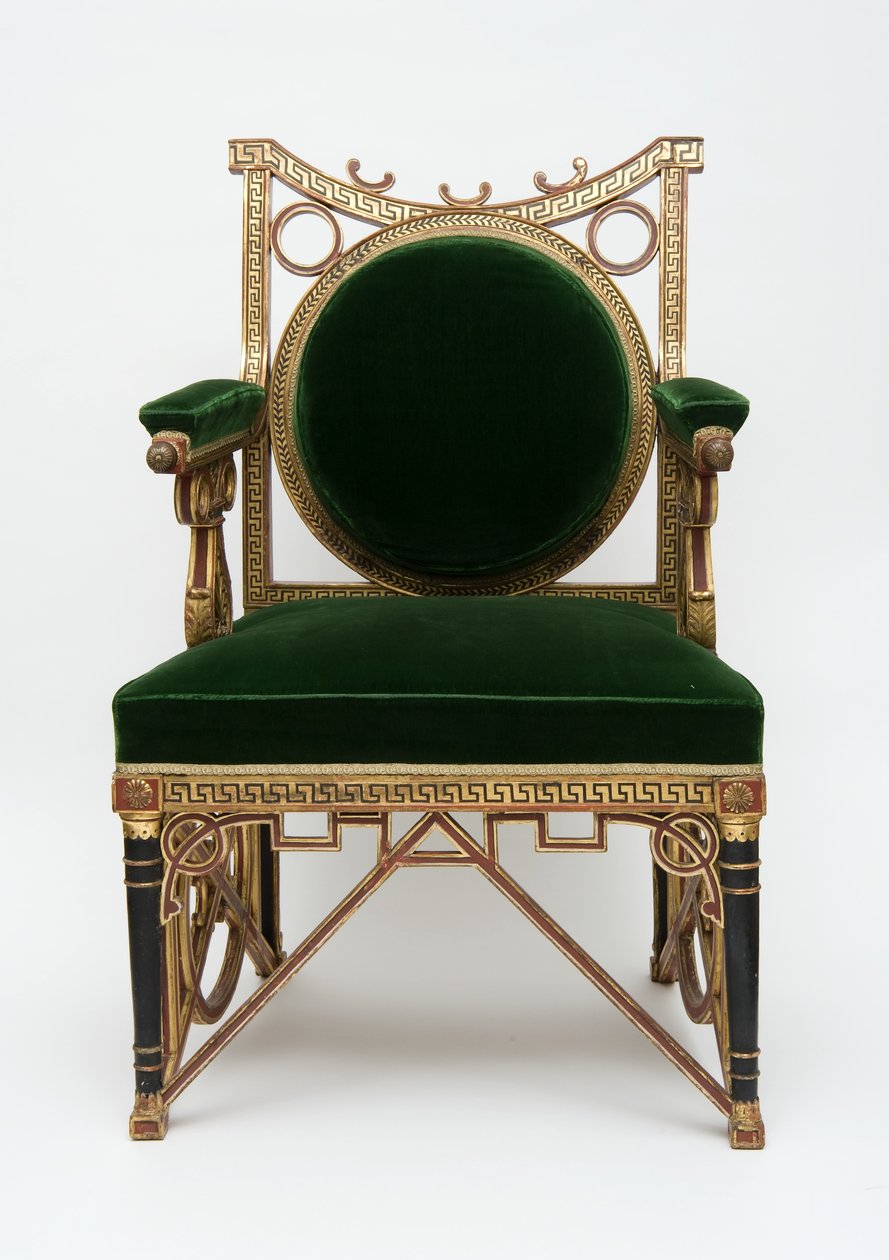 Fauteuil, c.1785-90 (yaldız ve yeşil kadife ile yumuşak ahşap) by Georges Jacob