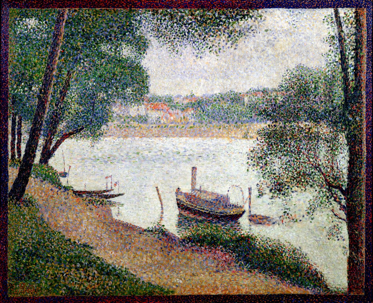 Bir tekne ile nehir manzarası by Georges Seurat