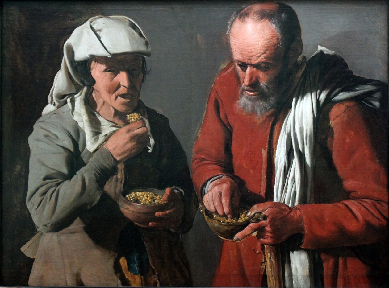 Köylü çift bezelye yiyor by Georges de La Tour