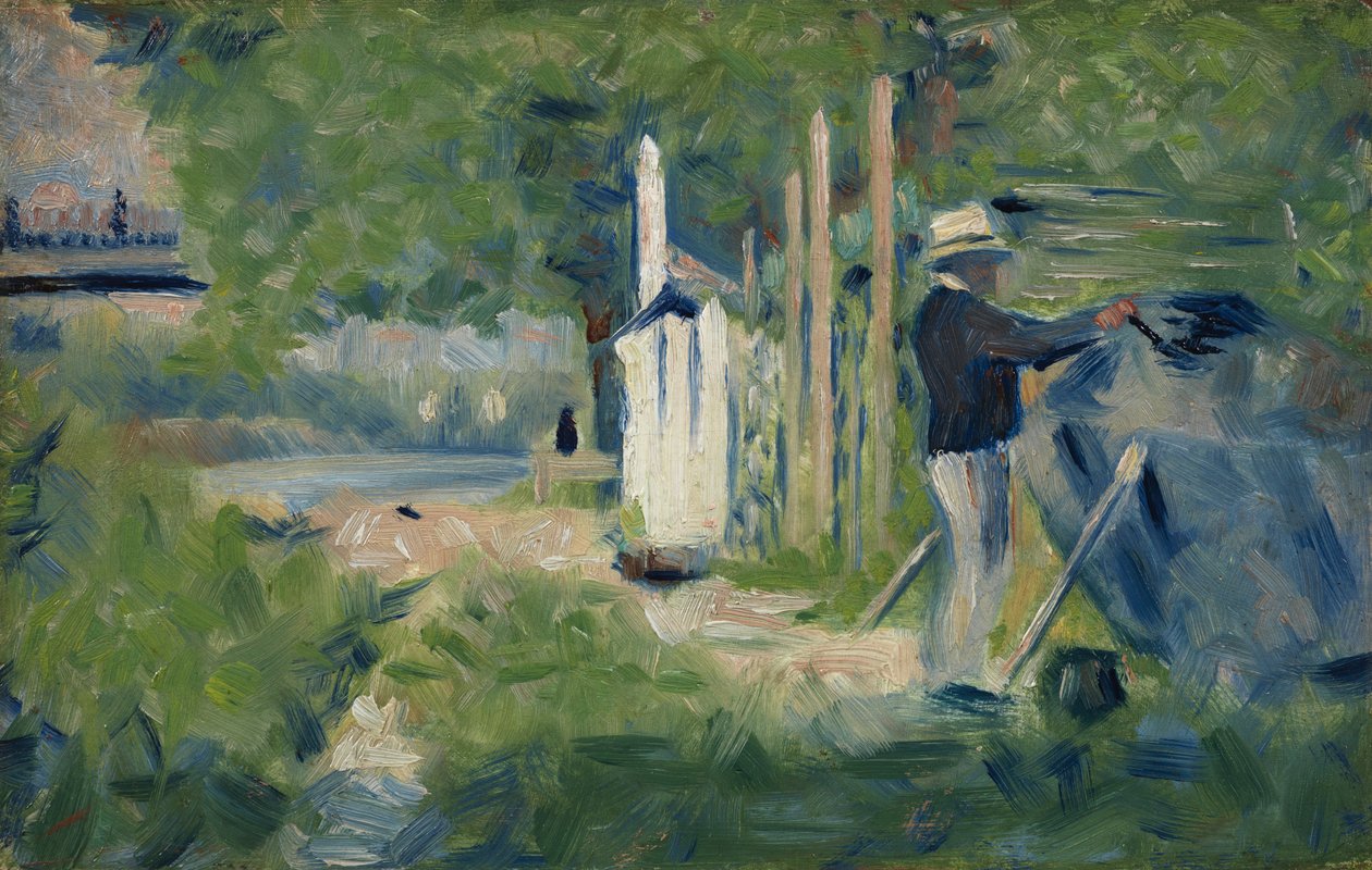 Adam Teknesini Boyama, c.1883 (panel) by Georges Seurat