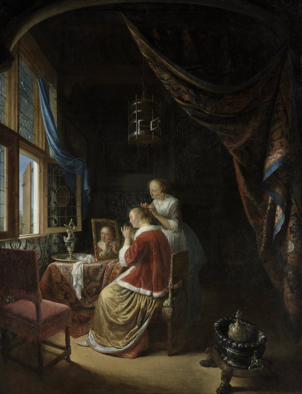 Genç Bir Kadın Tuvaletinde by Gerrit Dou