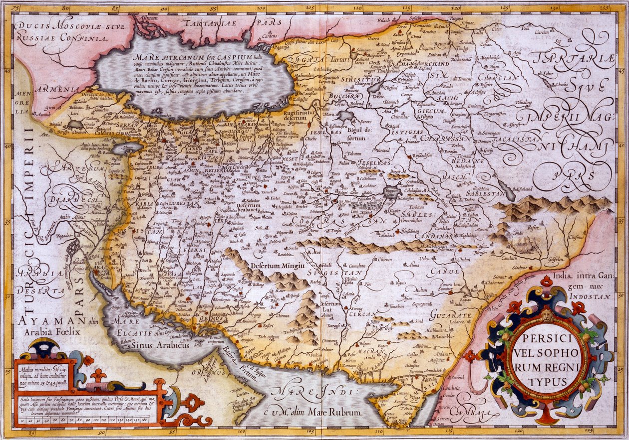 ಪರ್ಷಿಯಾ ನಕ್ಷೆ, 1638 (ಕೈ-ಬಣ್ಣದ ಕೆತ್ತನೆ) turk by Gerardus Mercator