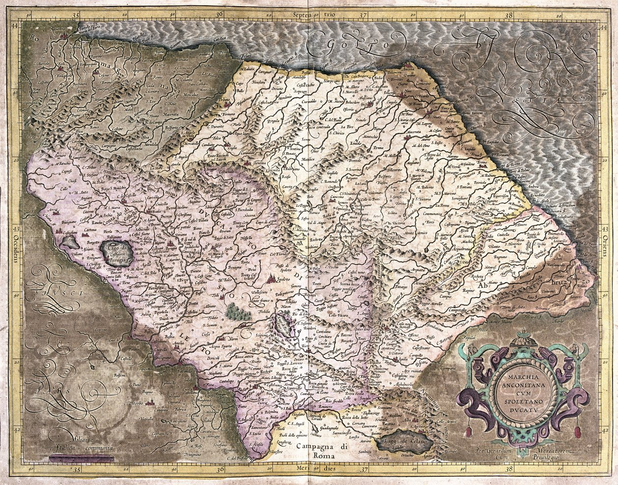 Ancona ve Spoleto, İtalya (gravür by Gerardus Mercator