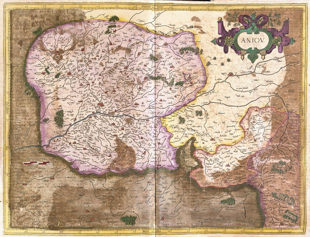 Anjou, Loire, Fransa ülkeleri (gravür by Gerardus Mercator