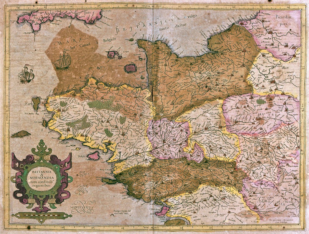 Brittany ve Normandy, Fransa (gravür by Gerardus Mercator