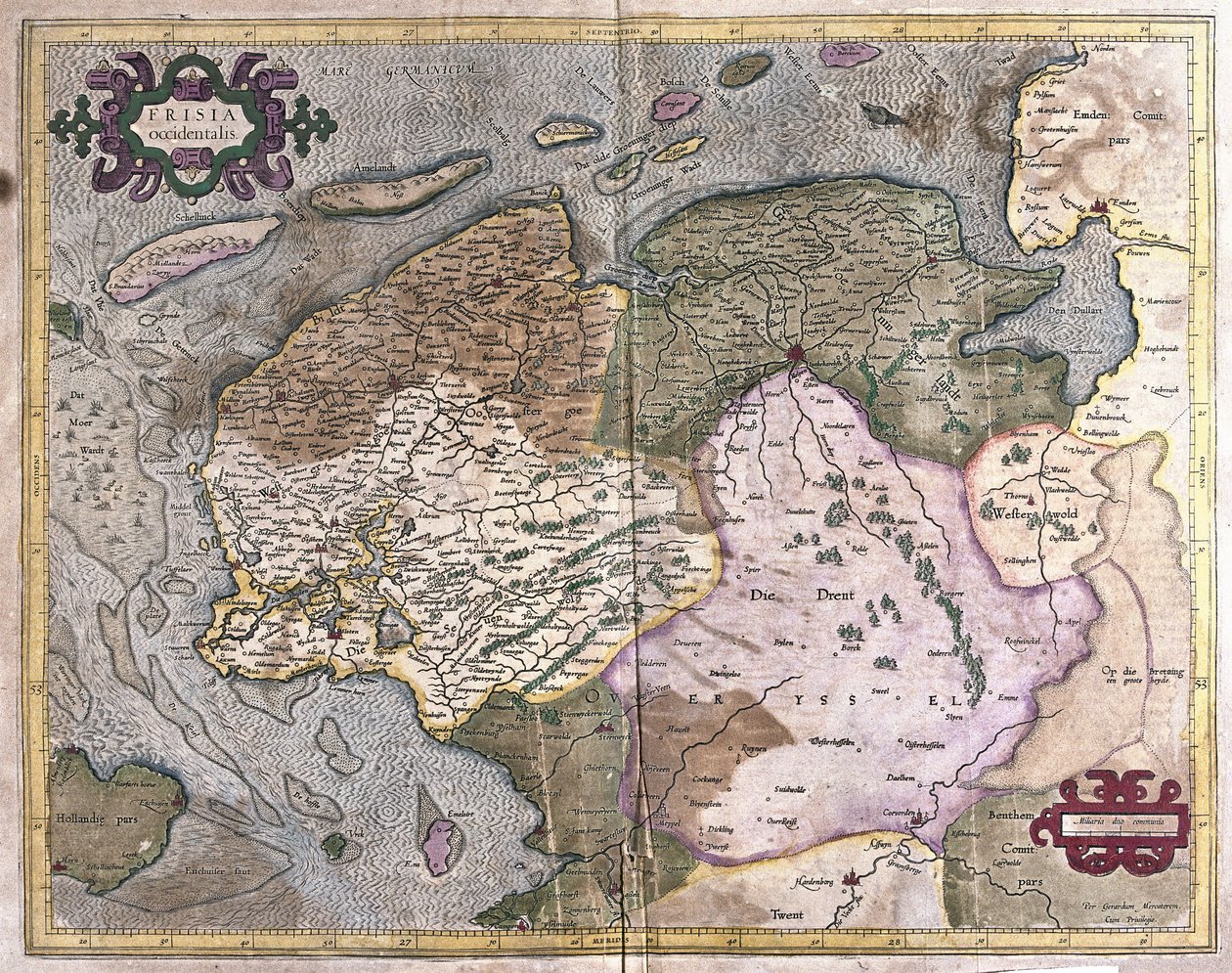 Groningen ve Friesland, Hollanda (gravür by Gerardus Mercator