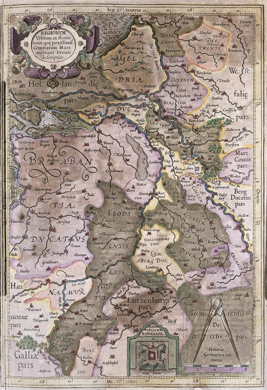 Hollanda ve Brabant, Belçika (gravür by Gerardus Mercator