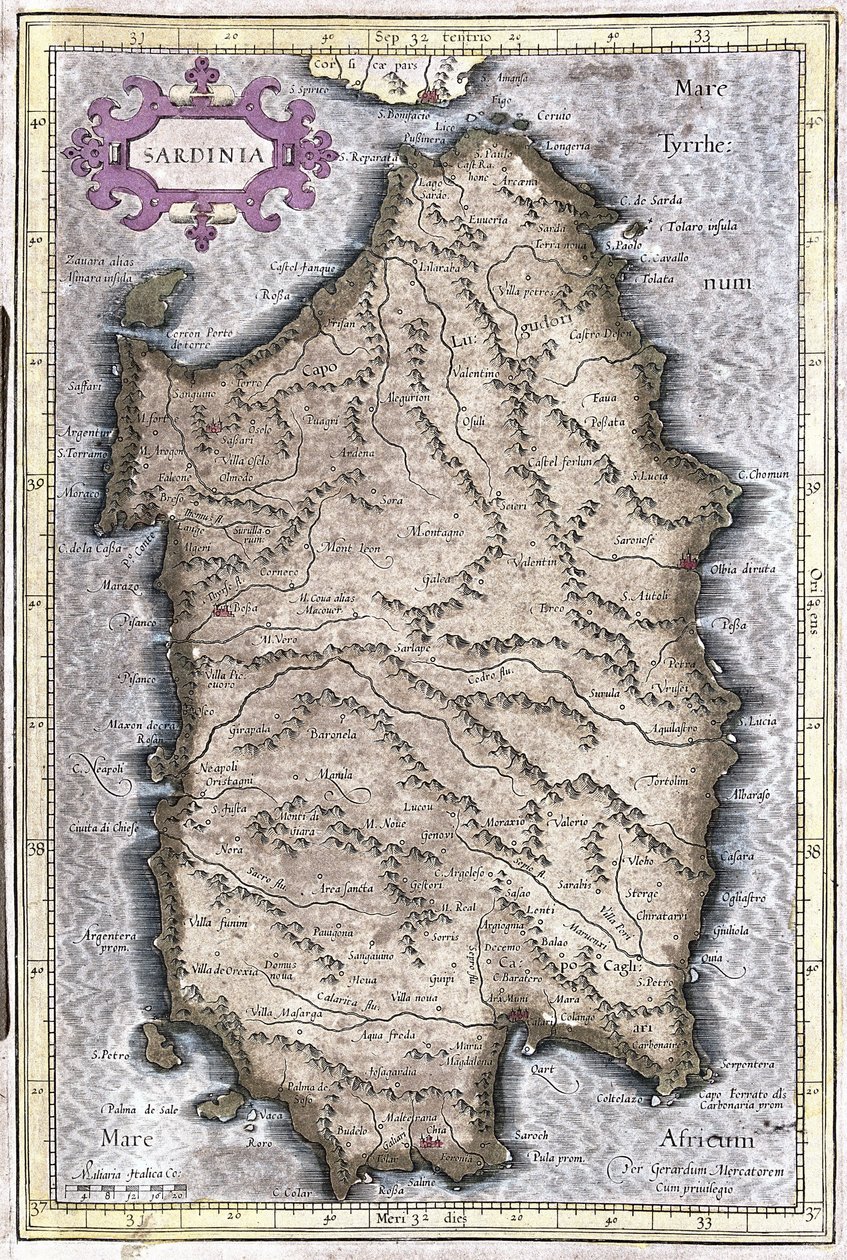 Sardunya, İtalya (gravür by Gerardus Mercator