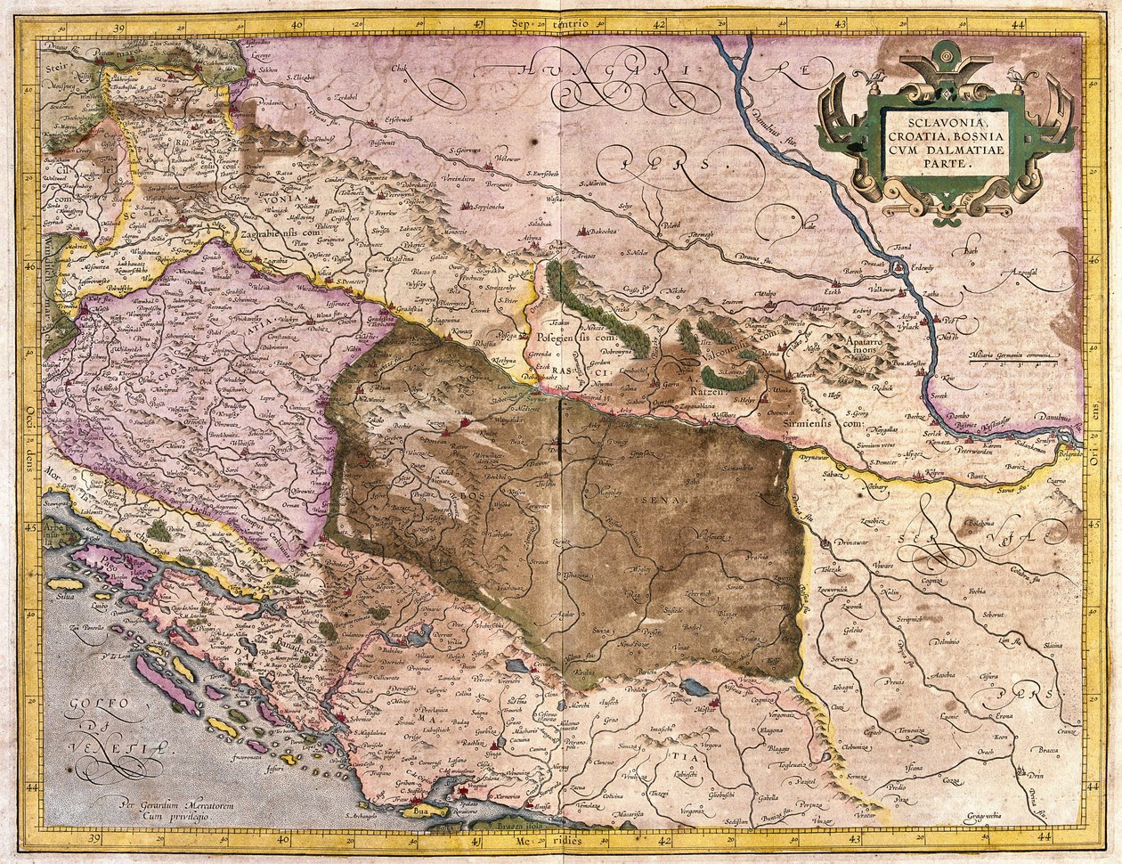 Sclavonia, Hırvatistan, Bosna ve Dalmaçya (gravür by Gerardus Mercator
