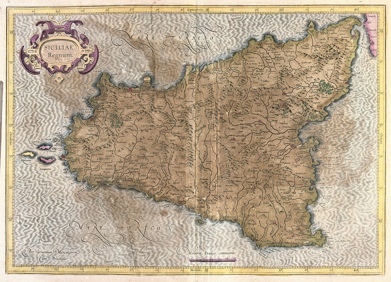 Sicilya, İtalya (gravür by Gerardus Mercator