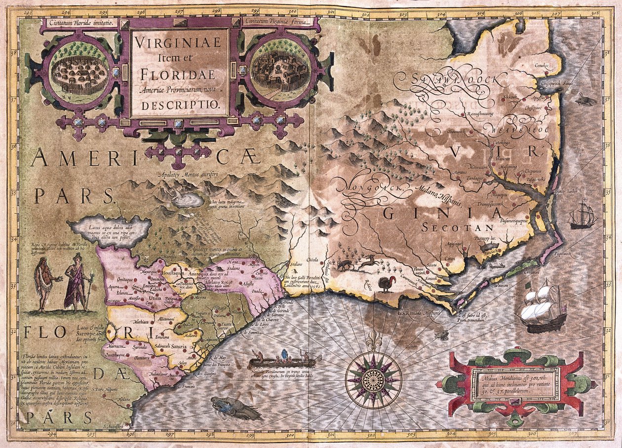 Virginia ve Florida (gravür by Gerardus Mercator