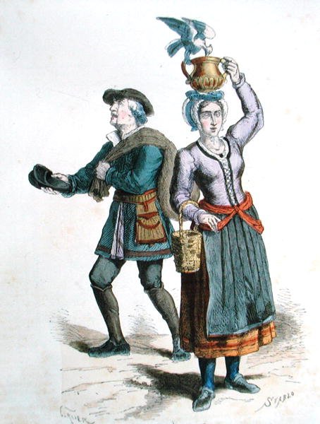 Sütçü ve Ayakkabıcı (renkli gravür) by Gerlier (after)
