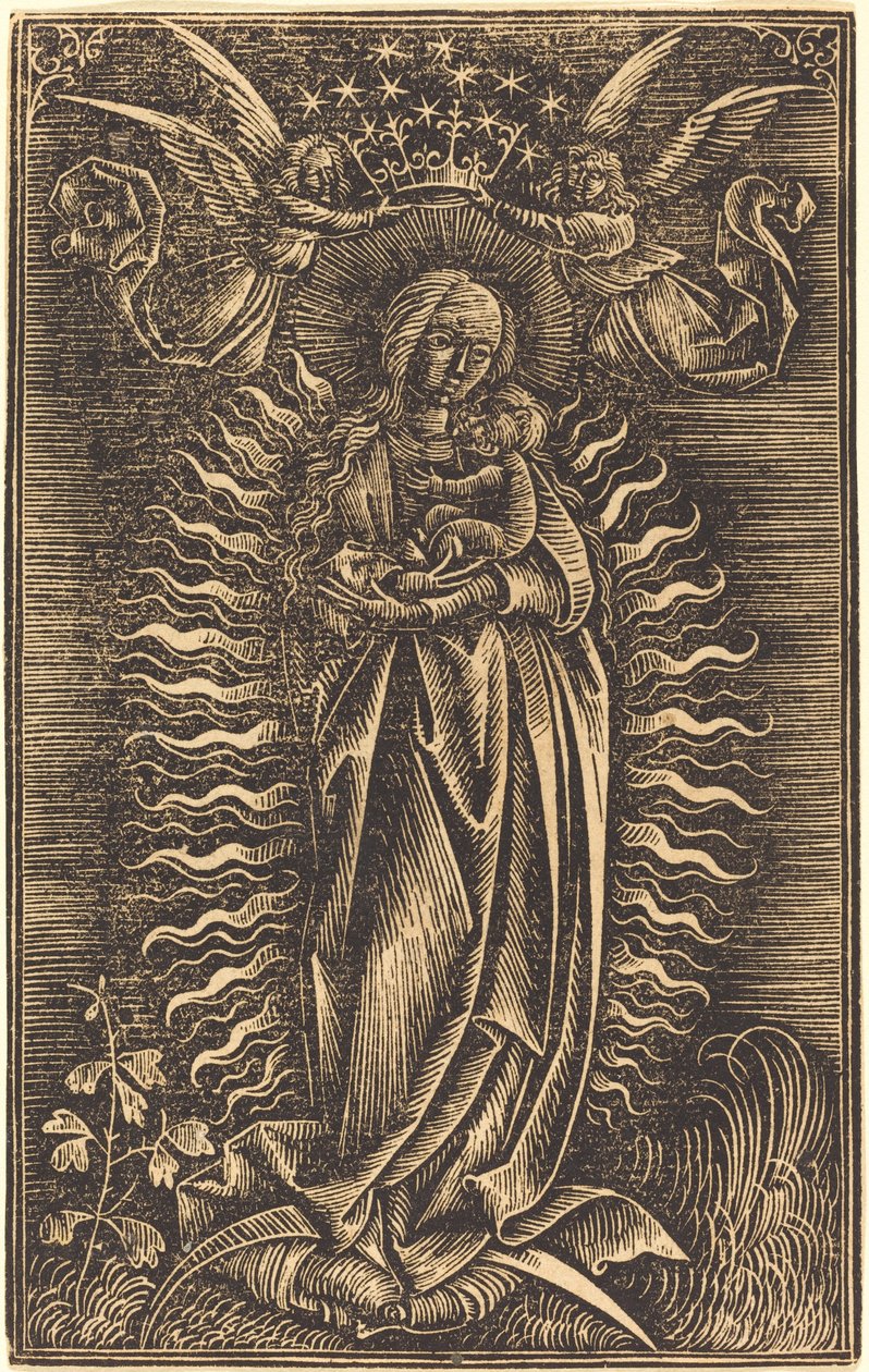 İki Melek Tarafından Taçlandırılan Bakire by German 15th Century