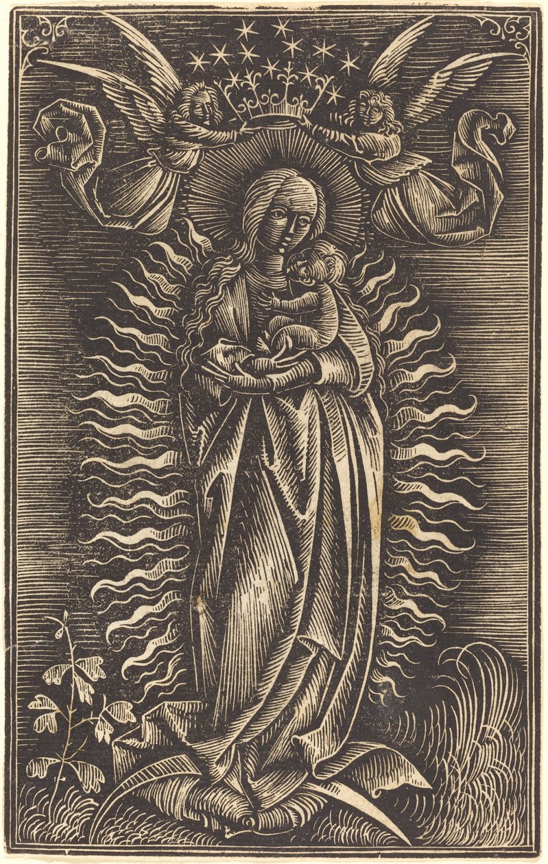 İki Melek Tarafından Taçlandırılan Bakire by German 15th Century
