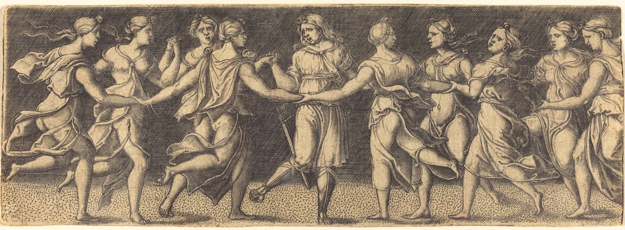 Apollon Dokuz İlham Perisi ile Dans Eder by German 16th Century