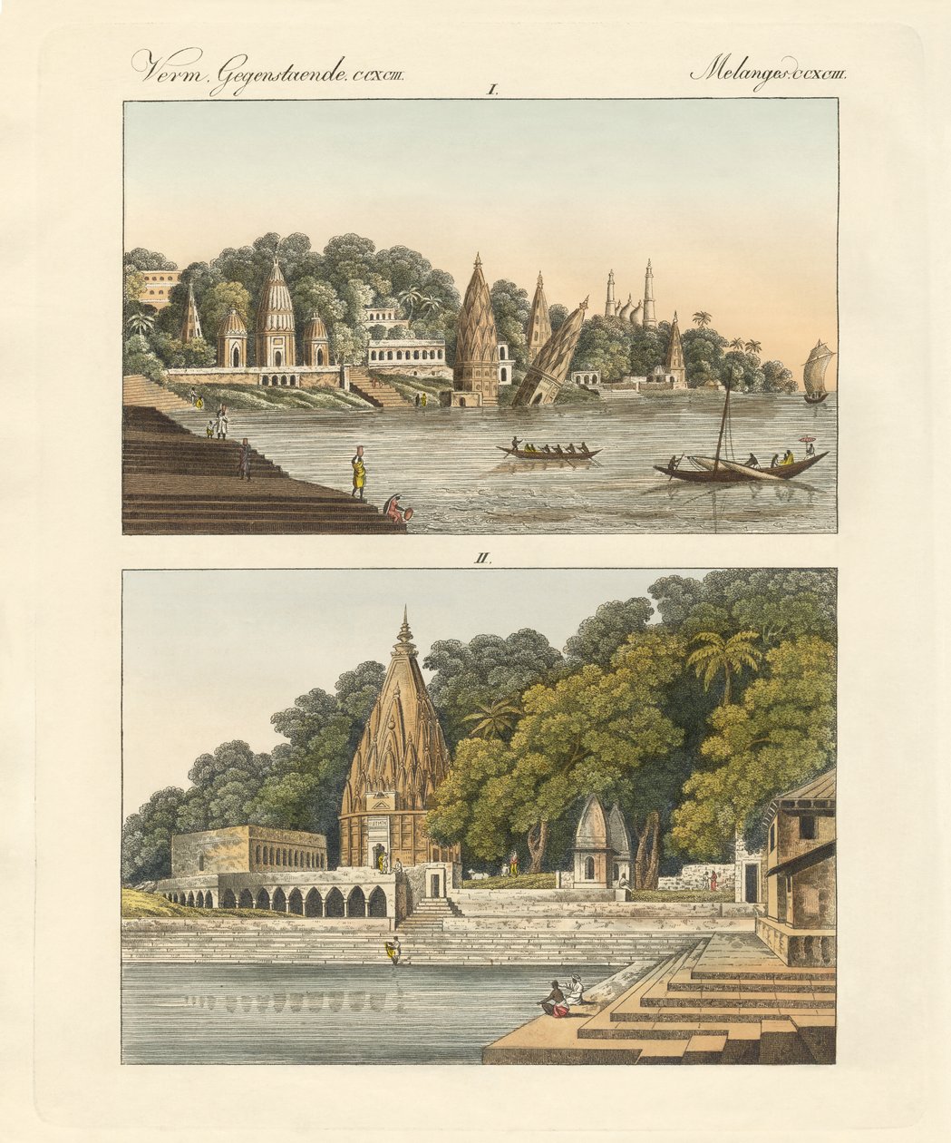 Benares ve pagodaları (renkli gravür) by German School