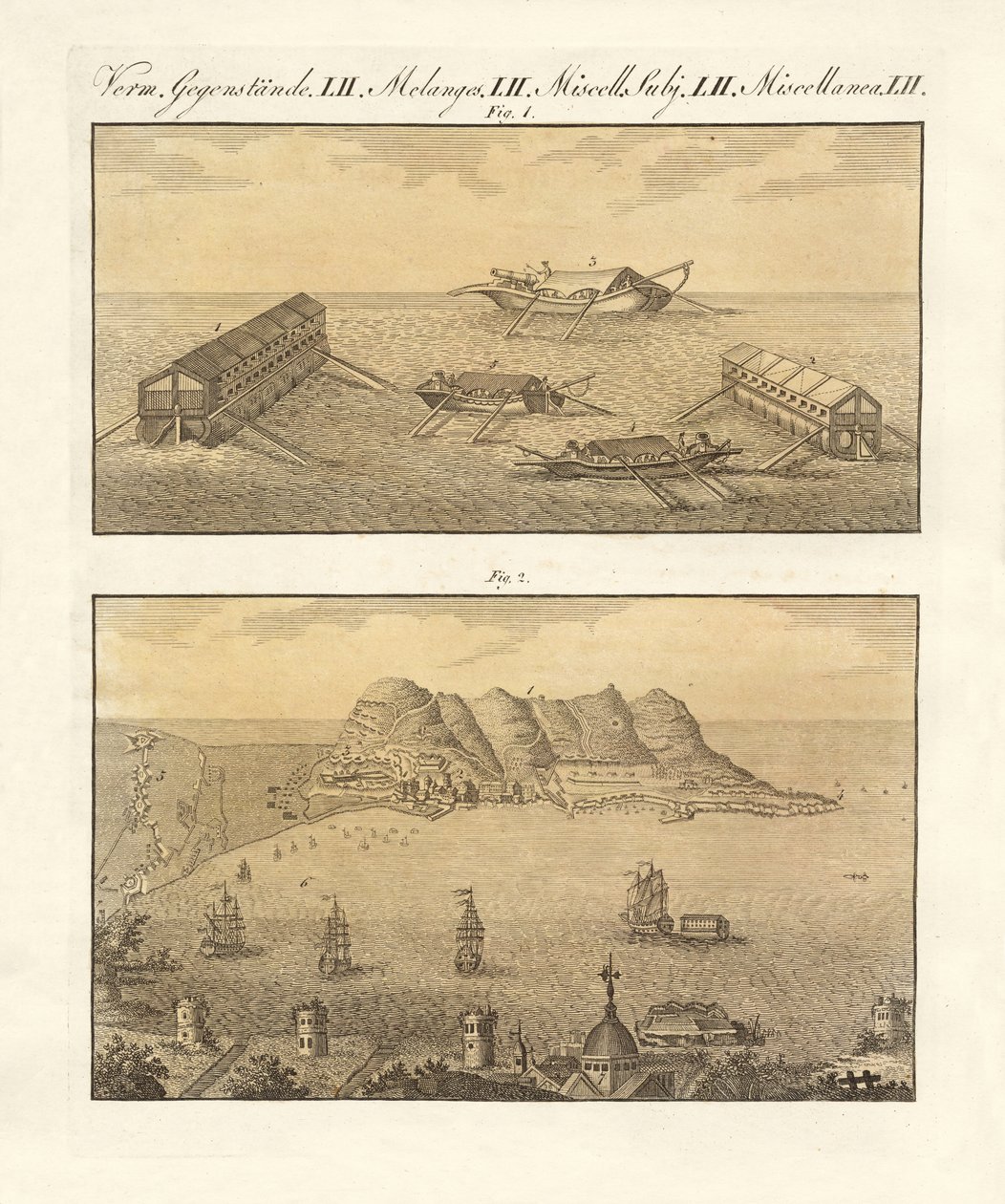 Cebelitarık ve yüzme pilleri (renkli gravür) by German School