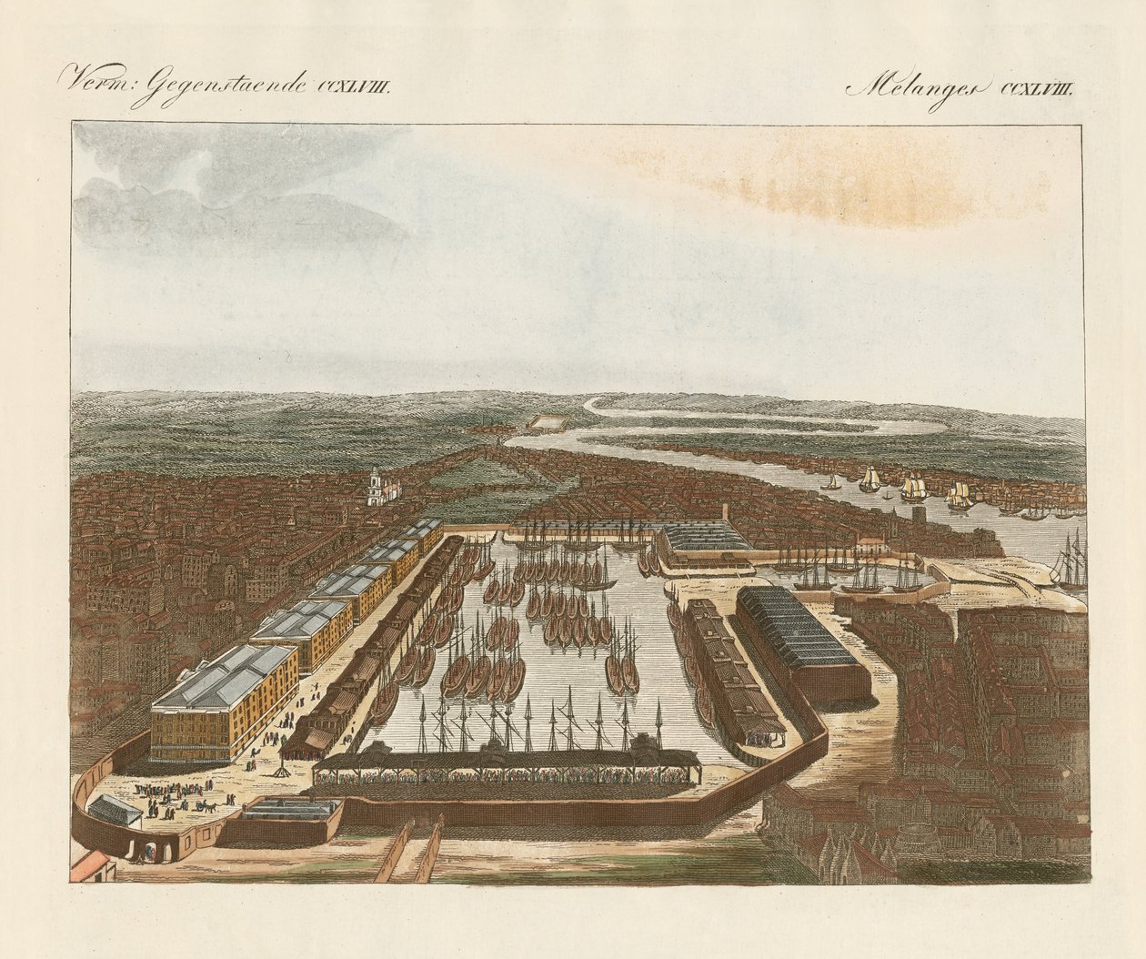 Londra rıhtımları (renkli gravür) by German School