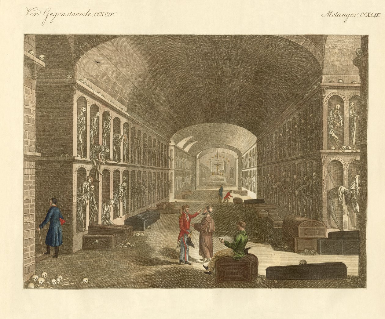 Palermo yakınlarındaki büyük yeraltı mezarları (renkli gravür) by German School