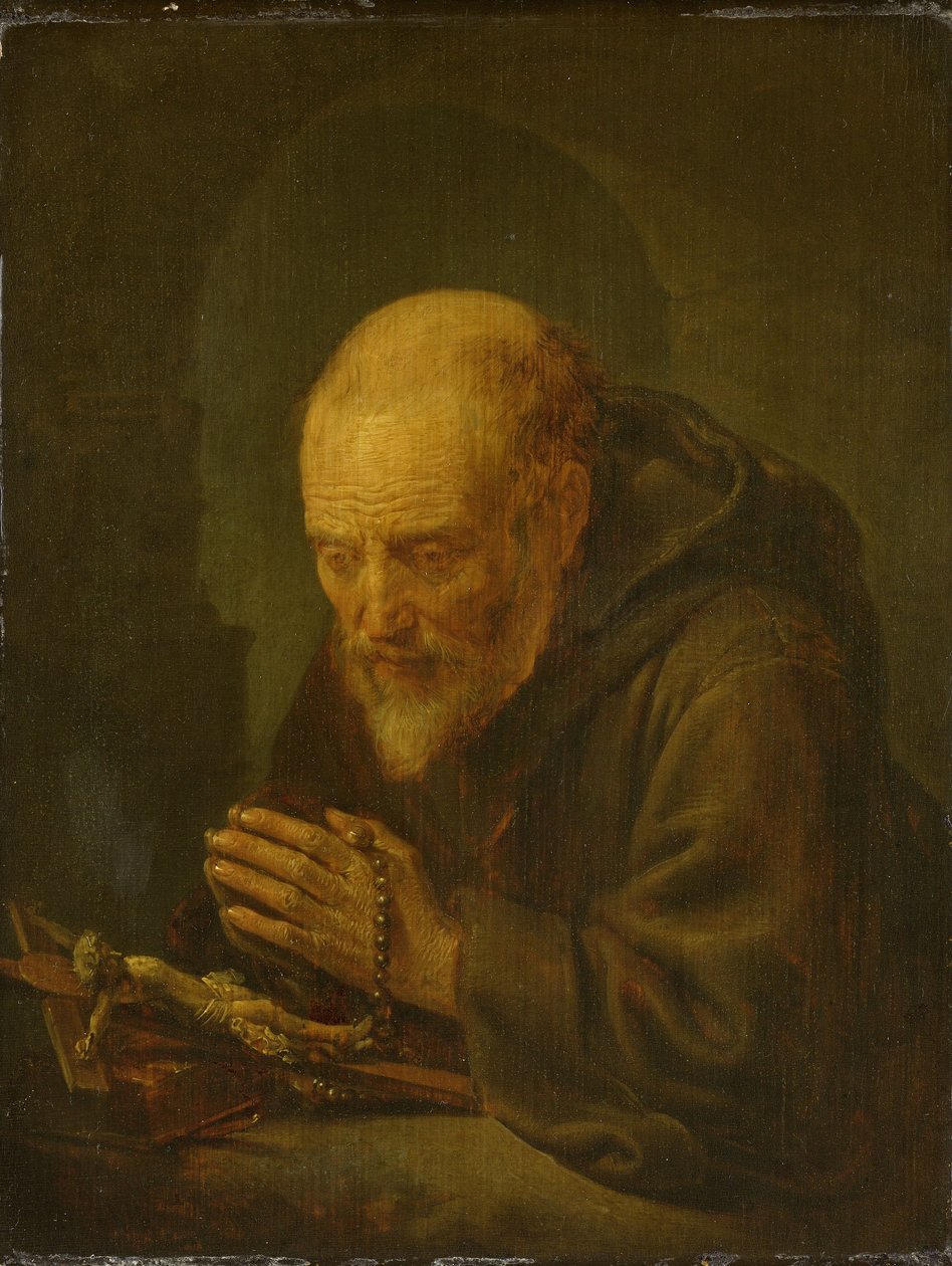 Bir münzevi dua by Gerrit Dou