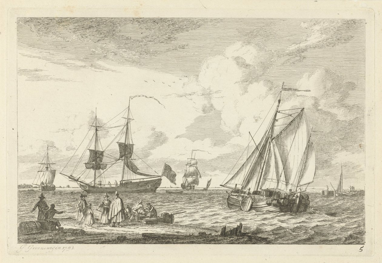 Çeşitli yelkenli gemilerle deniz manzarası Çeşitli gemiler (dizi başlığı) by Gerrit Groenewegen