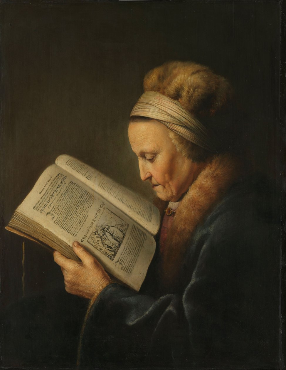 Yaşlı Kadın Okuma, c.1631-2 by Gerrit Dou